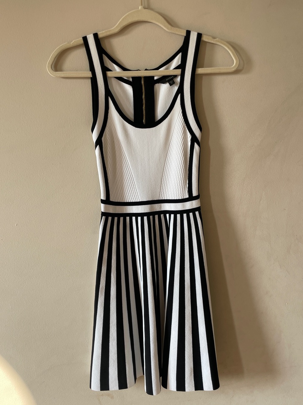 Guess Black and White Striped Sleeveless Skater Dress